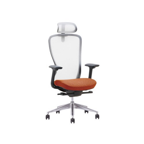 A03−Eチェア 灰ヘッド肘付 背白座ブラッドOR