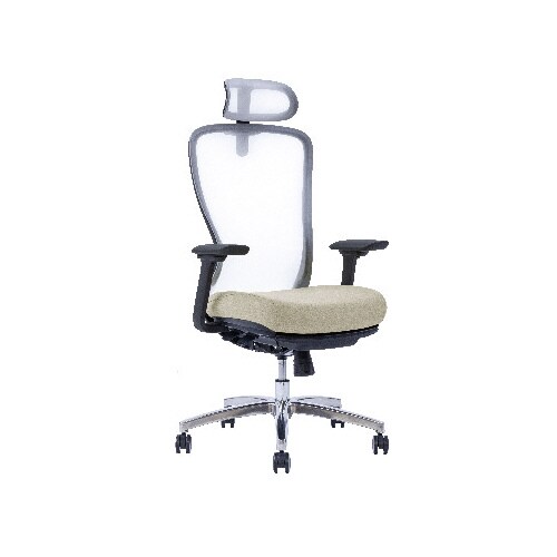 A04−Lチェア 黒 肘オット付 背白座グレージュ