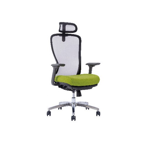 A04−Lチェア 灰 肘オット付 背黒座ライムGN