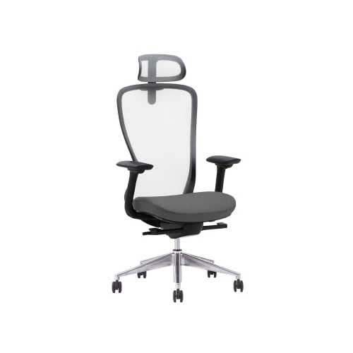 A03−Eチェア 黒ヘッド肘付背白座チャコールGY