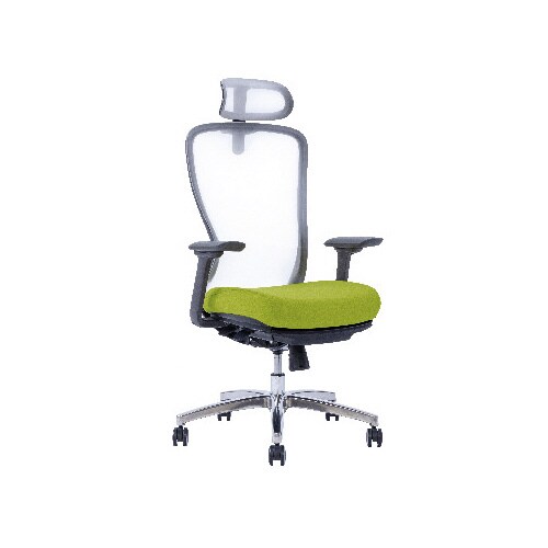 A04−Lチェア 灰 肘オット付 背白座ライムGN
