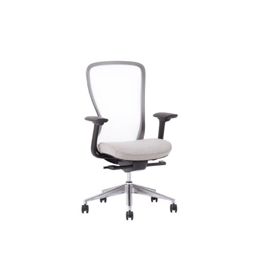 A03−Eチェア 黒 肘付 背白座グレージュ