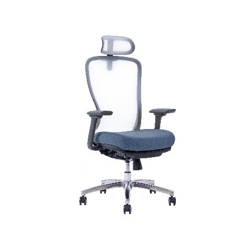 A04−Lチェア 灰肘オット付背白座オーシャンBL