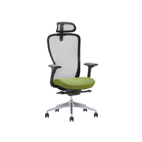 A03−Eチェア 灰 ヘッド肘付背黒座ライムGN