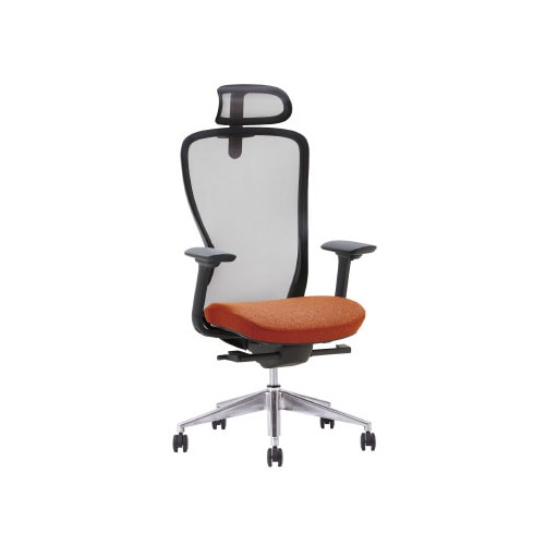 A03−Eチェア 灰 ヘッド肘付 背黒座オレンジ