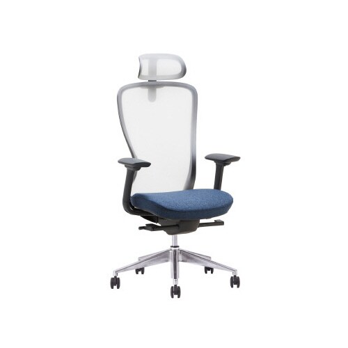 A03−Eチェア 灰ヘッド肘付背白座オーシャンBL