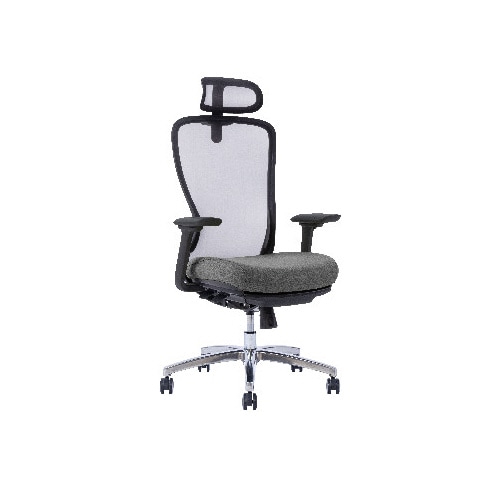 A04−Lチェア 黒肘オット付背黒座チャコールGY