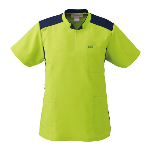 ジップアップスクラブ7037SCライム×ネイビM