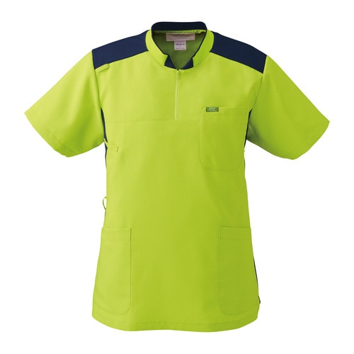 ジップアップスクラブ7037SCライム×ネイビSS