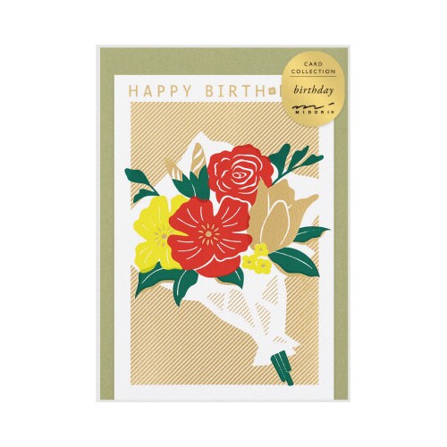 カード 色箔 誕生日 花束柄