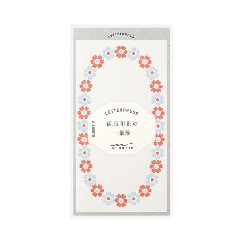 一筆箋 活版 花フレーム柄 水色