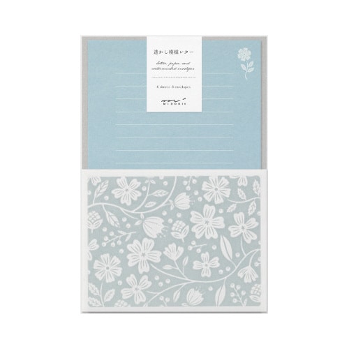 レターセット500 透かし 花柄 水色