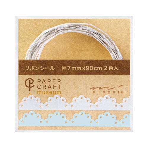 シール2435 PCM リボン レース柄 W 水色