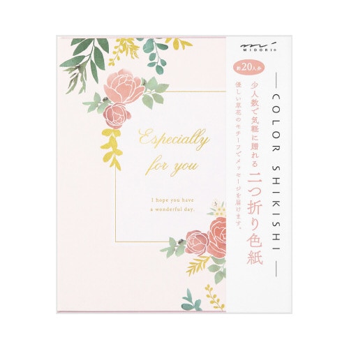 カラー色紙<S> 二つ折り シルク 花柄 ピンク