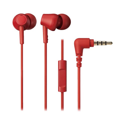 サスティナブル素材マイク付きイヤホンレッド