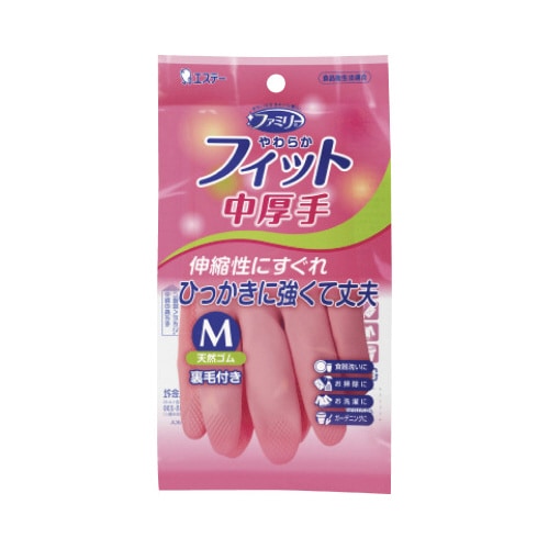 やわらかフィット 天然ゴム手袋 Mピンク×5