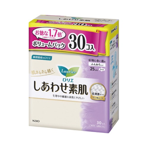 ロリエしあわせ素肌BP特に多い昼用25羽つき30枚