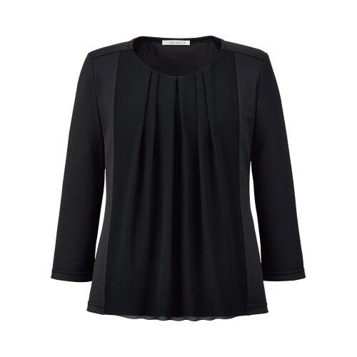 シフォン切替七分袖ニットBCK7107ブラックLL