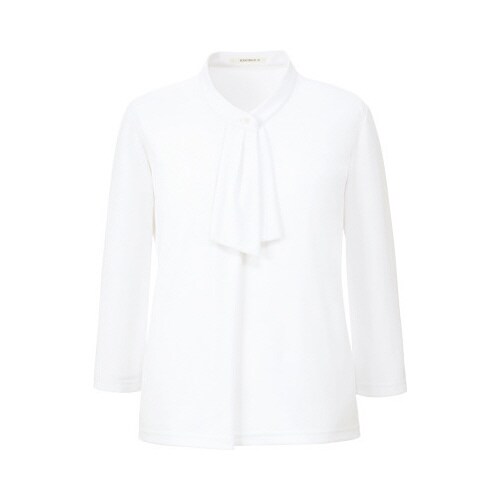 ボウタイ風七分袖ニットBCK7108ホワイト3L