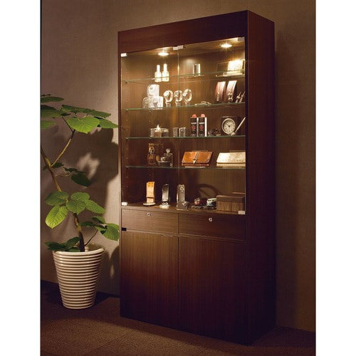 木製壁面用ショーケース 照明付き ダークブラウン