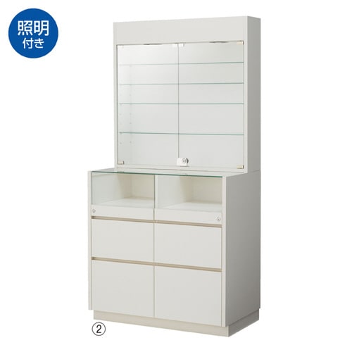 木製壁面用L型ショーケース 照明付き ホワイト