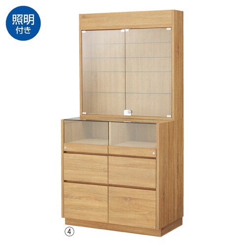 木製壁面用L型ショーケース 照明付 ラスティック柄