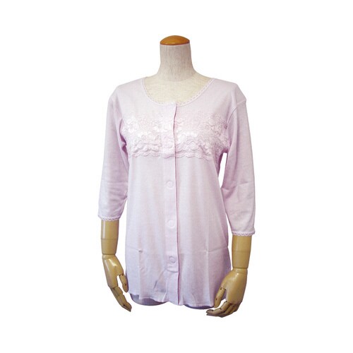 婦人七分袖胸レース付き ワンタッチ L ラベンダー