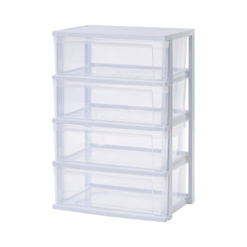 ワイドチェスト 4段 ホワイト/クリア