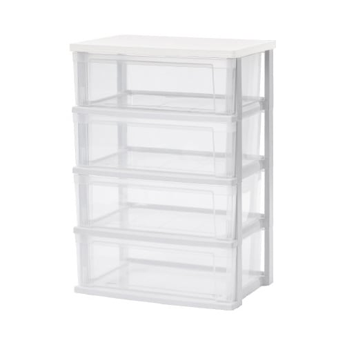 ウッドトップチェスト 4段 ホワイト/クリア