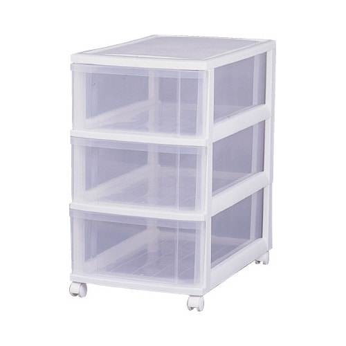 ロングチェスト 3段 ホワイト/クリア