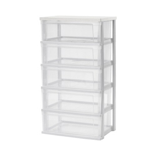 ウッドトップチェスト 5段 ホワイト/クリア