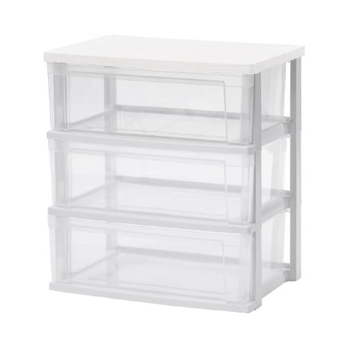 ウッドトップチェスト 3段 ホワイト/クリア