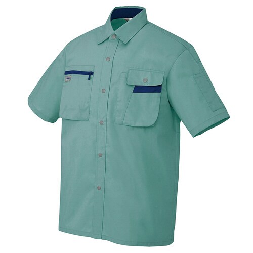 半袖シャツ ターコイズ×ネイビー L