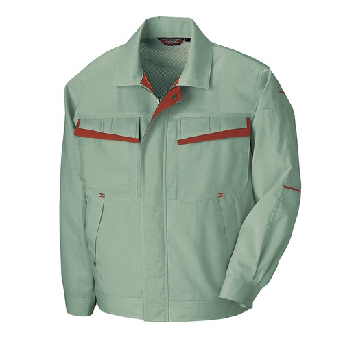 長袖夏ブルゾン(配色) Eグリーン×Wレッド SS