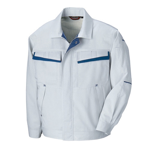 長袖夏ブルゾン(配色) Sグレー×Rブルー 5L