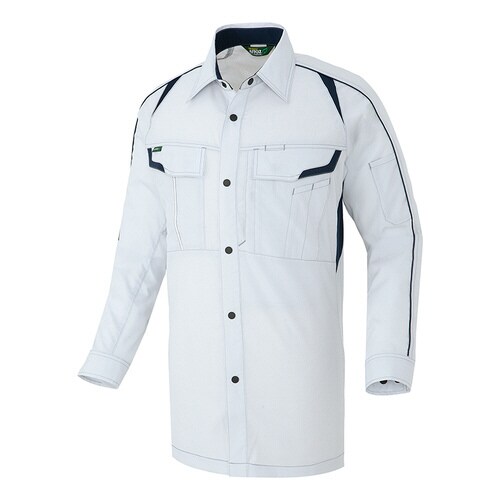 長袖シャツ シルバーグレー×ネイビー L