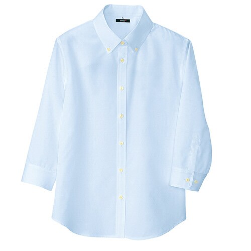 レディース七分袖ボタンダウンシャツ サックス L