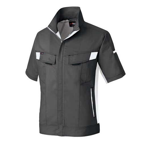 半袖サマーブルゾン チャコール×シルバーグレー S