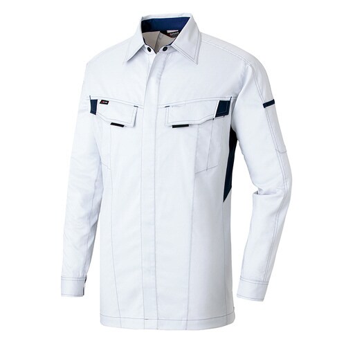 長袖シャツ シルバーグレー×ネイビー S