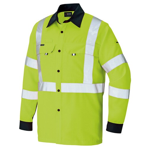 長袖シャツ ハイパーイエロー×ネイビー L