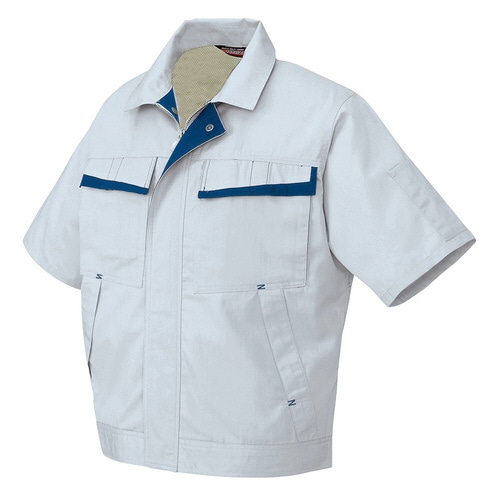 半袖ブルゾン(配色) Sグレー×Rブルー 6L