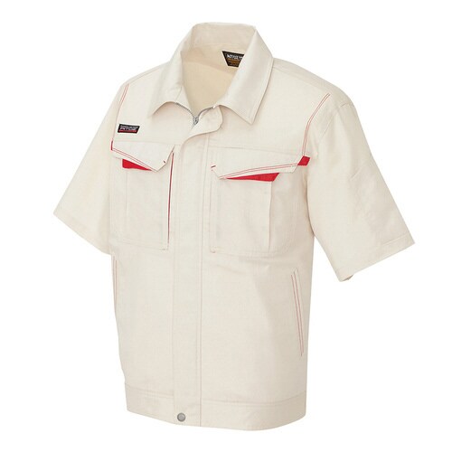 半袖ブルゾン ベージュ×ワインレッド M