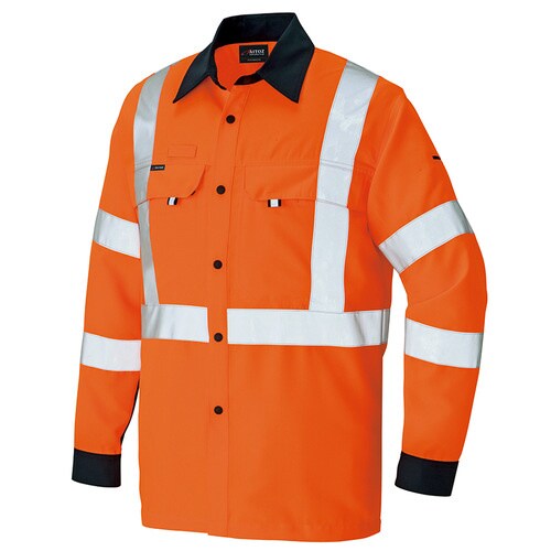 長袖シャツ ハイパーオレンジ×ネイビー L