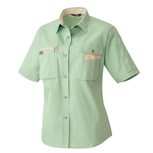 レディース半袖シャツ グリーン×ライトベージュ11