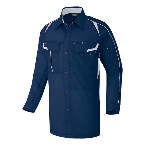 長袖シャツ ネイビー×シルバーグレー S