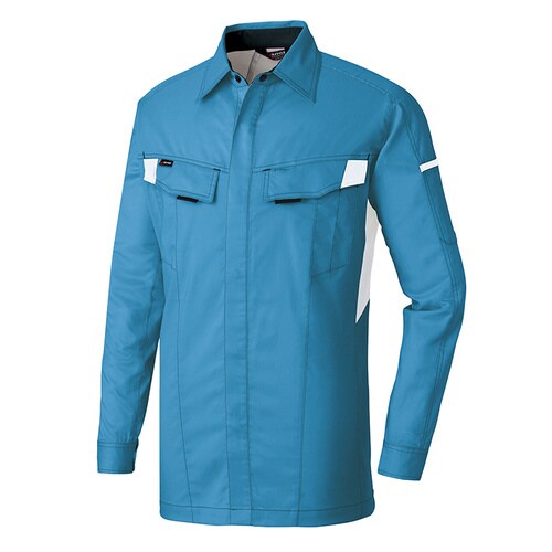 長袖シャツ サックス×シルバーグレー 3L