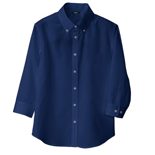 レディース七分袖ボタンダウンシャツ ネイビー 3L