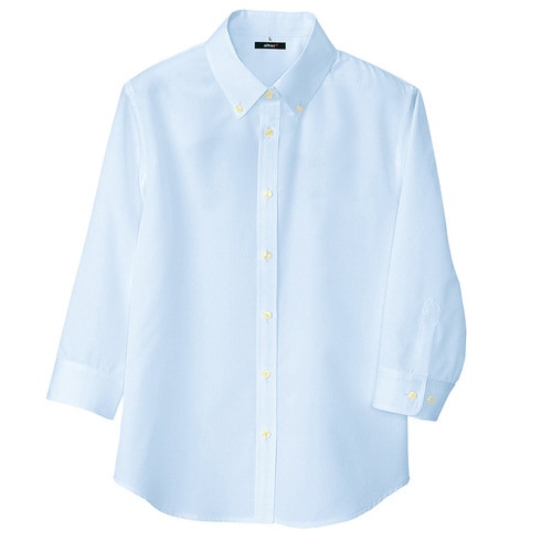 レディース七分袖ボタンダウンシャツ サックス S