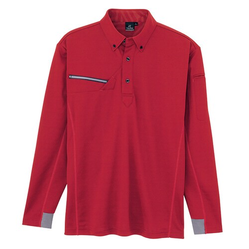 長袖ボタンダウンポロシャツ レッド M