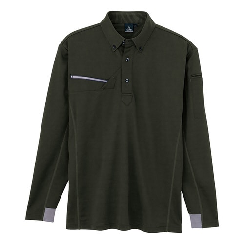 長袖ボタンダウンポロシャツ カーキ 4L